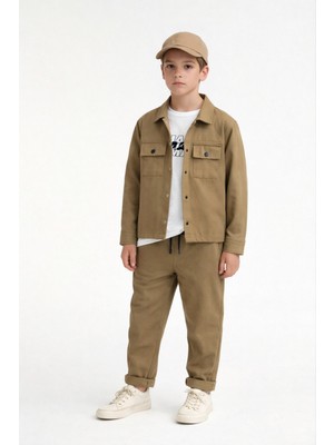 Matu Official Erkek Çocuk 3'lü Gabardin Ceket - Pantolon - Tshirt Takım 4-14 Yaş