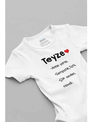 Overoz Teyze Anne Yarısı Yazılı Kısa Kollu Beyaz Bebek Body Zıbın 5058