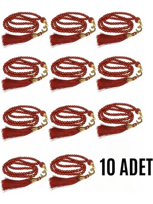 Durukar Namaz Tesbihi Vavlı 99'lu Cam Incili Ismi Azam Dua Kartı Ile Bordo Renk Hediyelik 10 Adet