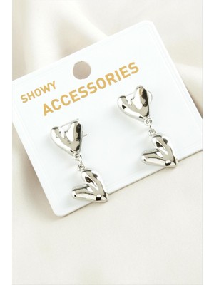 Zero Land Snmswrld Kalp Trend Metal Küpe-Gümüş Rengi