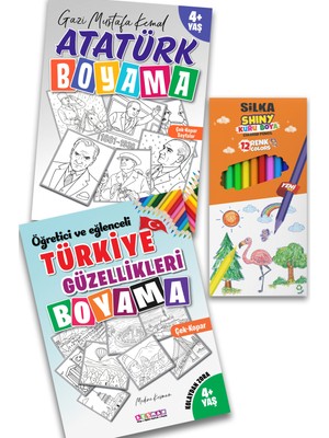 Kesman Kitap Türkiye Güzellikleri Boyama + Atatürk Boyama Kitabı Seti (Boyama Kalemi Hediyeli)