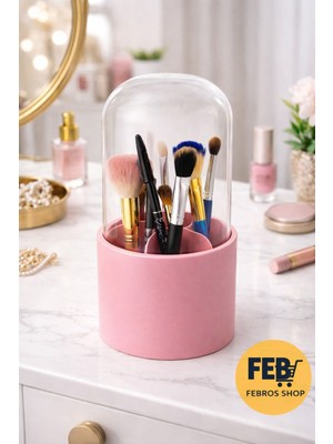 Febros Kapaklı Makyaj Fırçası Organizeri Toz Geçirmez Şeffaf Kapaklı Fırça Kutusu Masaüstü Düzenleyici