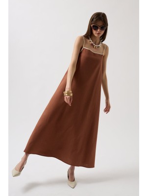 Etiler Collection Şerit Detay Keten Maxi Elbise