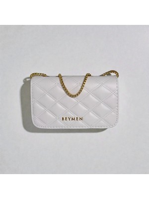 Zeravie Butik Beymn Beyaz Kapitone Nakışlı Altın Zincir Askılı Lüks El Çantası
