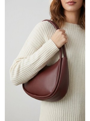 Zeravie Butik Kadın Bordo Deri Görünümlü Omuz Çantası - Şık El ve Kol Çantası - Baget Hobo Model