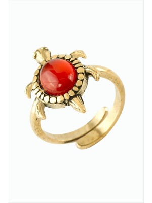 Kaplumbağa Doğaltaşlı Otantik Yüzük