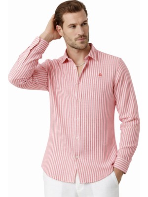 Deepsea Kırmızı Slim Fit Çizgili %100 Pamuk Erkek Gömlek – Nefes Alan Şık Günlük Gömlek 2602626