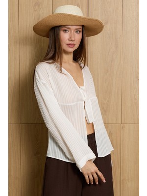 FullaModa Çizgili Önü Bağlamalı Kimono