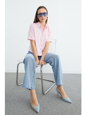 FullaModa Basic Kolu ve Beli Manşetli Crop Gömlek