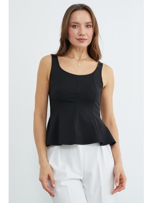 FullaModa Kalın Askılı Peplum Bluz