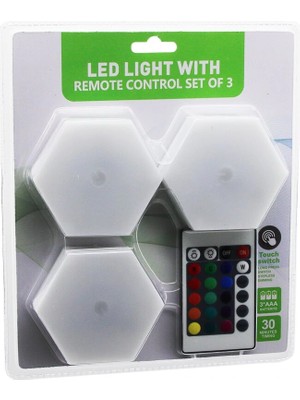 Flamex 3pcs - Altıgen - Rgb   Kumandalı - Pilli - Dokunmatik  Lamba Seti  6 LED (5047)