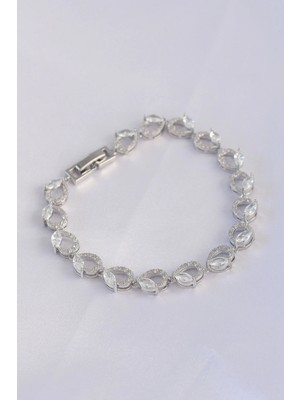 Flamex Vip Seri Pirinç Zirkon Taşlı Gümüş Renk Arpa Model Bileklik