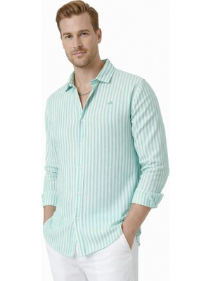 Deepsea Yeşil Slim Fit Çizgili %100 Pamuk Erkek Gömlek – Nefes Alan Şık Günlük Gömlek 2602626