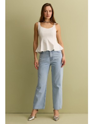 FullaModa Taşlı Yüksek Bel Jean
