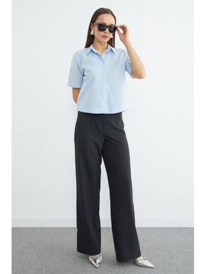 FullaModa Basic Kolu ve Beli Manşetli Crop Gömlek