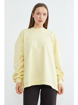 FullaModa Basic Bisiklet Yaka Oversize Sweatshirt
