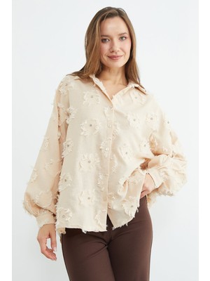 FullaModa Püsküllü Taş Işlemeli Salaş Gömlek