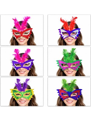 SHC4200 Tüylü Renkli Karton Parti Maskesi – 6 Renk