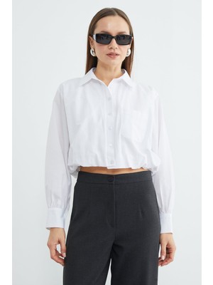 FullaModa Düğmeli Tek Cepli Crop Gömlek