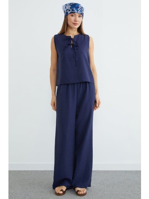 FullaModa Önü Bağlamalı Krinkıl  Cepli 2 Li Takım