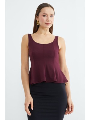 FullaModa Kalın Askılı Peplum Bluz