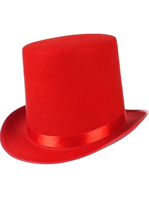 Flamex Yetişkinler Için Kırmızı Renk Ringmaster Sihirbaz Şapkası Fötr Şapka 15 cm