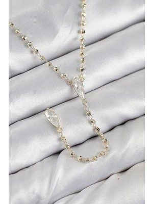 Flamex Pirinç Zirkon Taşlı Gold Renk Kadın Y Kolye