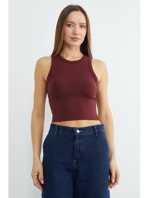 FullaModa Basic Halter Yaka Kaplı Crop Body