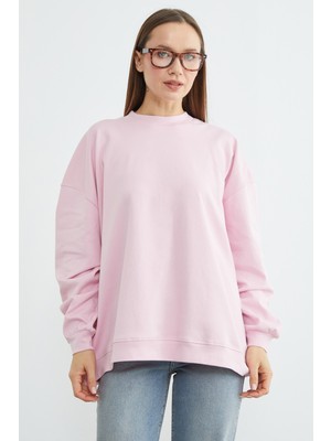 FullaModa Basic Bisiklet Yaka Oversize Sweatshirt