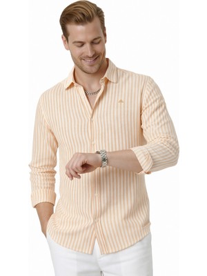 Deepsea Sarı Slim Fit Çizgili %100 Pamuk Erkek Gömlek – Nefes Alan Şık Günlük Gömlek 2602626
