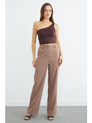 FullaModa Çizgili Yüksek Bel Palazzo Pantolon