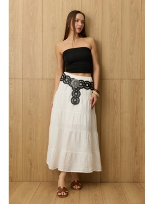 FullaModa Beli Lastikli Müslin Kumaş Etek