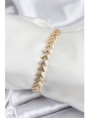 Flamex Pirinç Vıp Seri Gold Zirkon Taşlı Balık Sırtı Model Kadın Bileklik