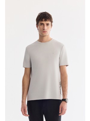 AVVA Erkek Açık Gri Bisiklet Yaka Baskılı İnterlok Regular Fit T-Shirt A61Y1138