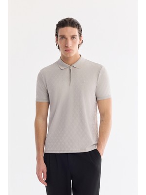 AVVA Erkek Taş Kıvrılmaz Polo Yaka Fermuarlı Regular Fit T-Shirt A61Y1090