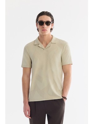 AVVA Erkek Bej Apaj Yaka Kolay Ütülenen Elastan Regular Fit T-Shirt A61Y1156