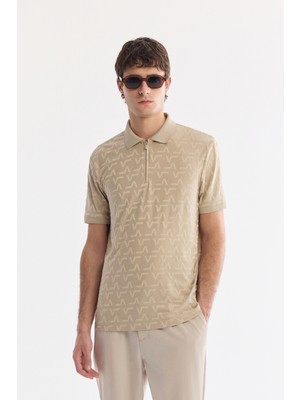AVVA Erkek Vizon Kıvrılmayan Polo Yaka Fermuarlı Regular Fit T-Shirt A61Y1046