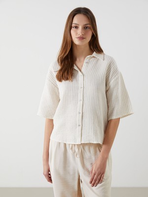 Lc Waikiki Yeni Sezon Çizgili Müslin Kadın Gömlek