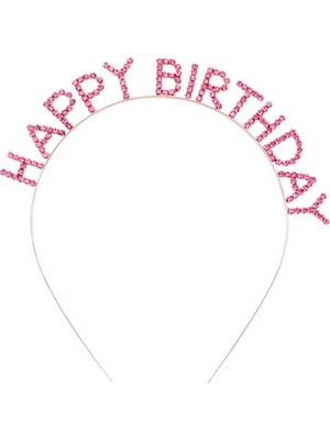 Ett Pembe Renk Kristal Taşlı Gold Renk Kaplama Happy Birthday Taç 16X17 cm