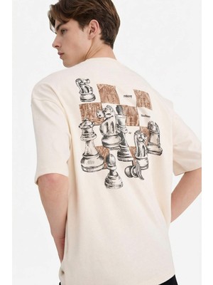 DeFacto %100 Pamuk Boxy Fit Baskılı Tişört F8023AX26SP