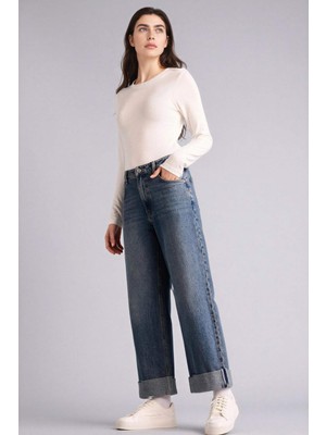 DeFacto %100 Pamuk Baggy Fit Yüksek Bel Katlamalı Paça Jean Pantolon F9599AX26SP