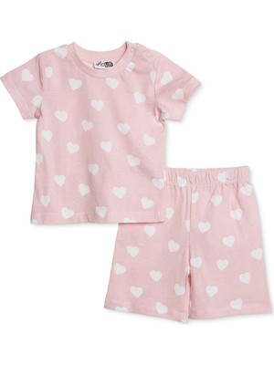 Hellobaby Hellobaby, Kız, Kısa Kol Pijama Takımı, Kalp Baskılı, Bisiklet Yaka, Kısa Paça, Kısa Kol