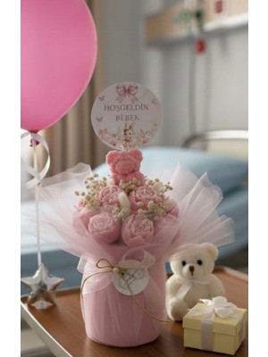 Hoşgeldin Bebek Çiçek Mum Ayıcıklı Hediyelik Hastane Çıkışı