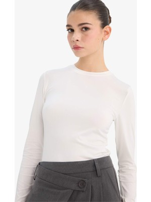 DeFacto Fitted Bisiklet Yaka Basic Uzun Kollu Tişört D0199AX26SP