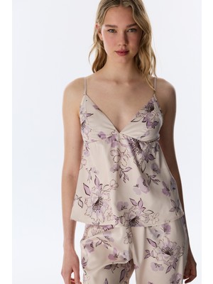 Penti Pastel Bej Petal Saten Atlet Pijama Üstü