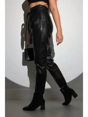 Wmpulse Tam Kalıp Süni Deri Pantolon - Siyah