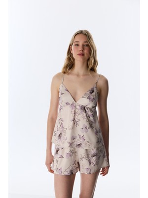 Penti Pastel Bej Petal Saten Şort Pijama Altı