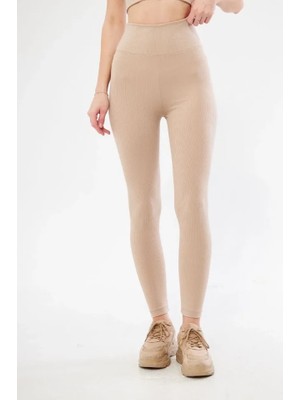 Wmpulse Fitilli Full Likralı Yüksek Bel Toparlayıcı Tayt Günlük ve Spor Kullanım - Bej