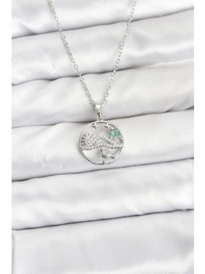 Skygo 316L Çelik Zincir Gümüş Renk Şans Kolyesi Model Zirkon Taşlı Kadın Kolye