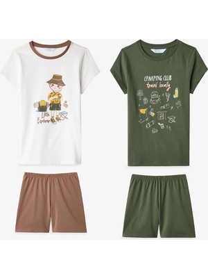 Penti Yeşil Erkek Çocuk Camping Club Pamuklu 2'li Pijama Takımı